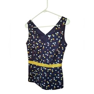 Boden Navy Polka Dot V-neck Peplum Sleeveless Top Ladies 6 Whimsical Preppy